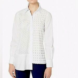 Elliott Lauren White cut out Eyelet Front Tunic Blouse Shirt